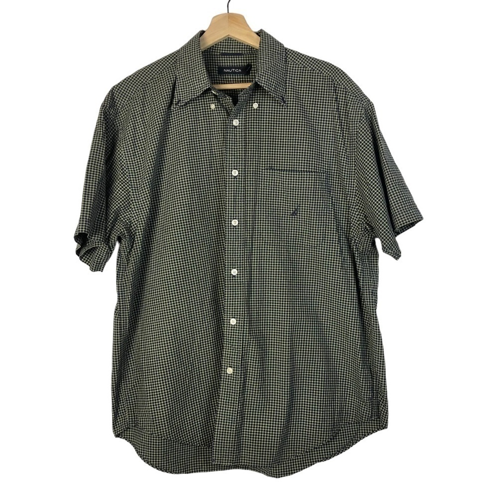 Nautica‎ Blue & Yellow Gingham Plaid Short Sleeve Button Down L